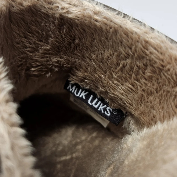 Muk Luks Heeled Mule Clog Sz 7 Kameryn Block Heel Studded Sides Faux Fur Studded - Picture 12 of 14